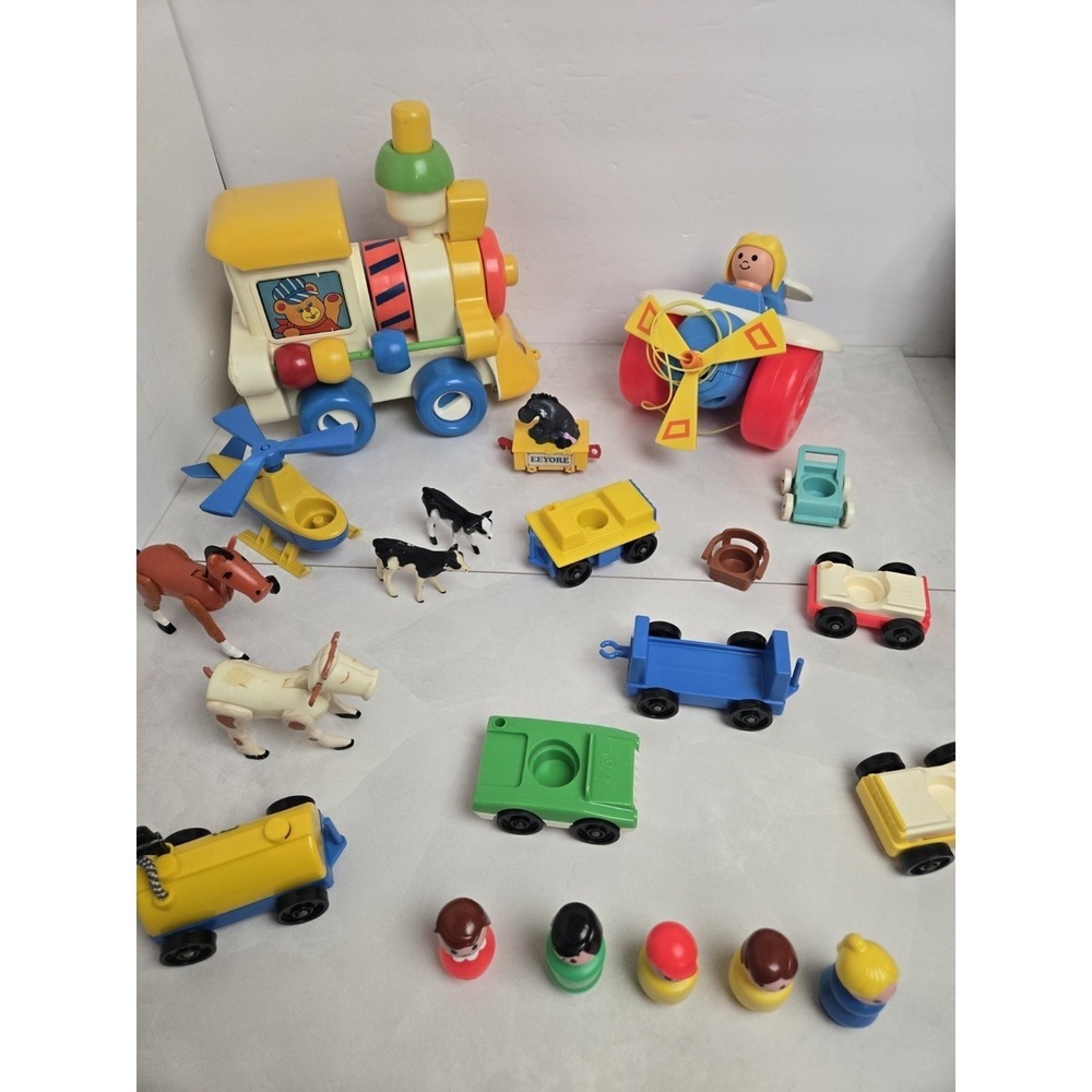 Vintage Fisher Price Little People Train Lot 1980s Vehicles Figures Animals